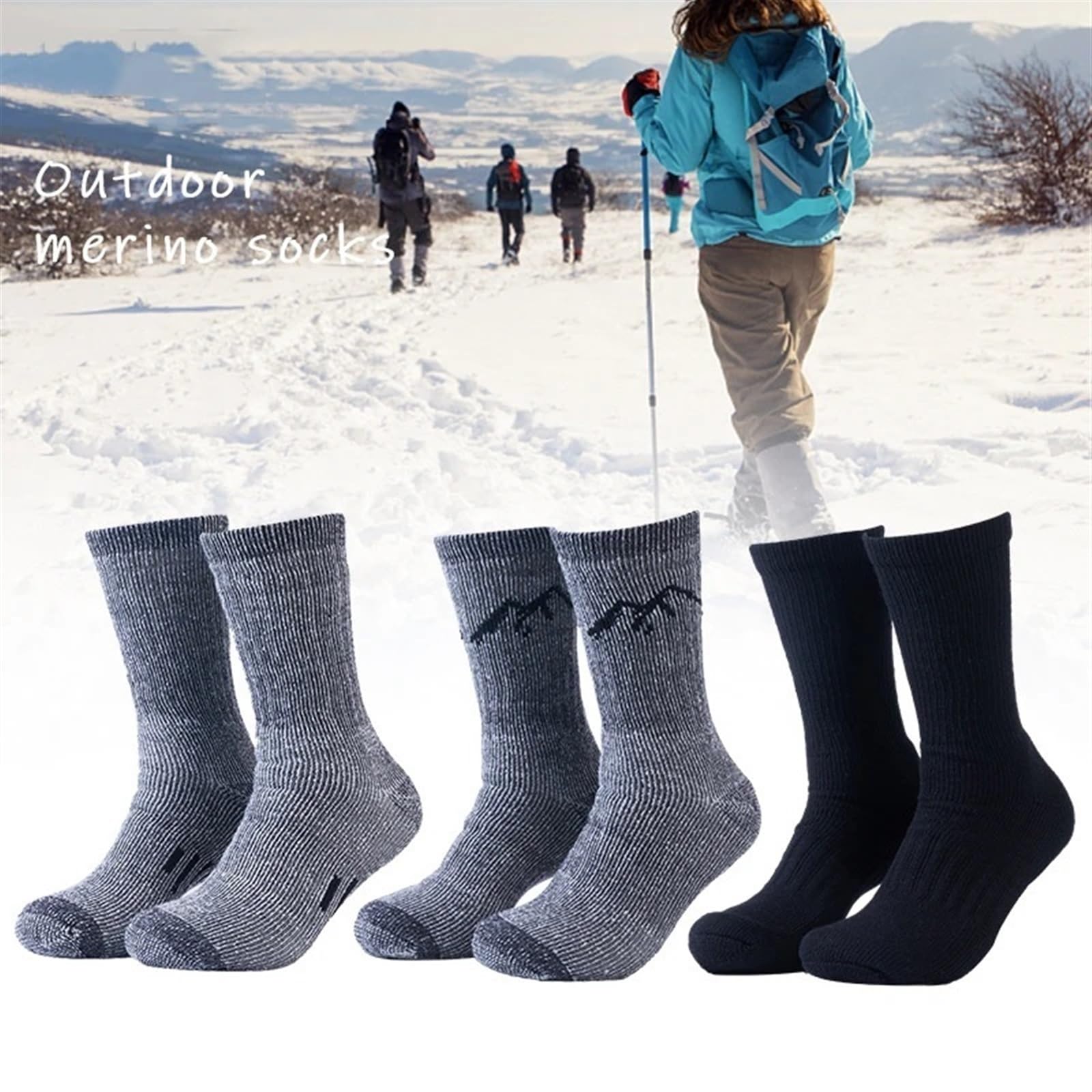 Winter Herren Wollsocken Wanderstiefelsocken 80% Wolle Dickere Thermosocken Outdoor-Sport Radfahren Ski Crew Socken