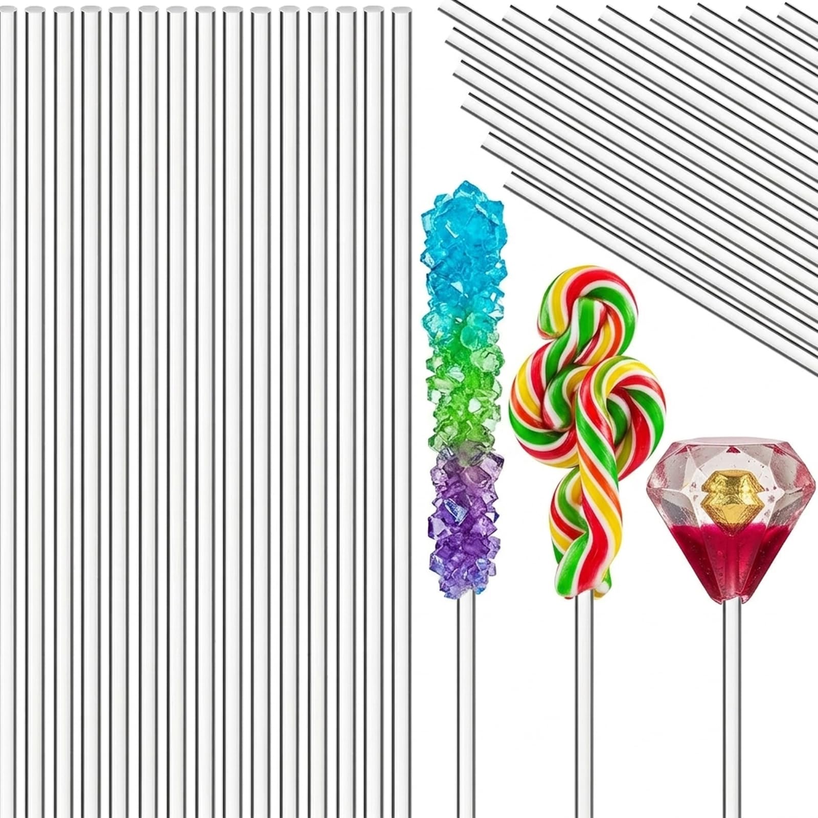 100-Piece Clear Acrylic Sticks, 3mm x 203mm Acrylic Rod for DIY Crafts, Cake Pop Sticks and Clear Lollipop Sticks for Modelling