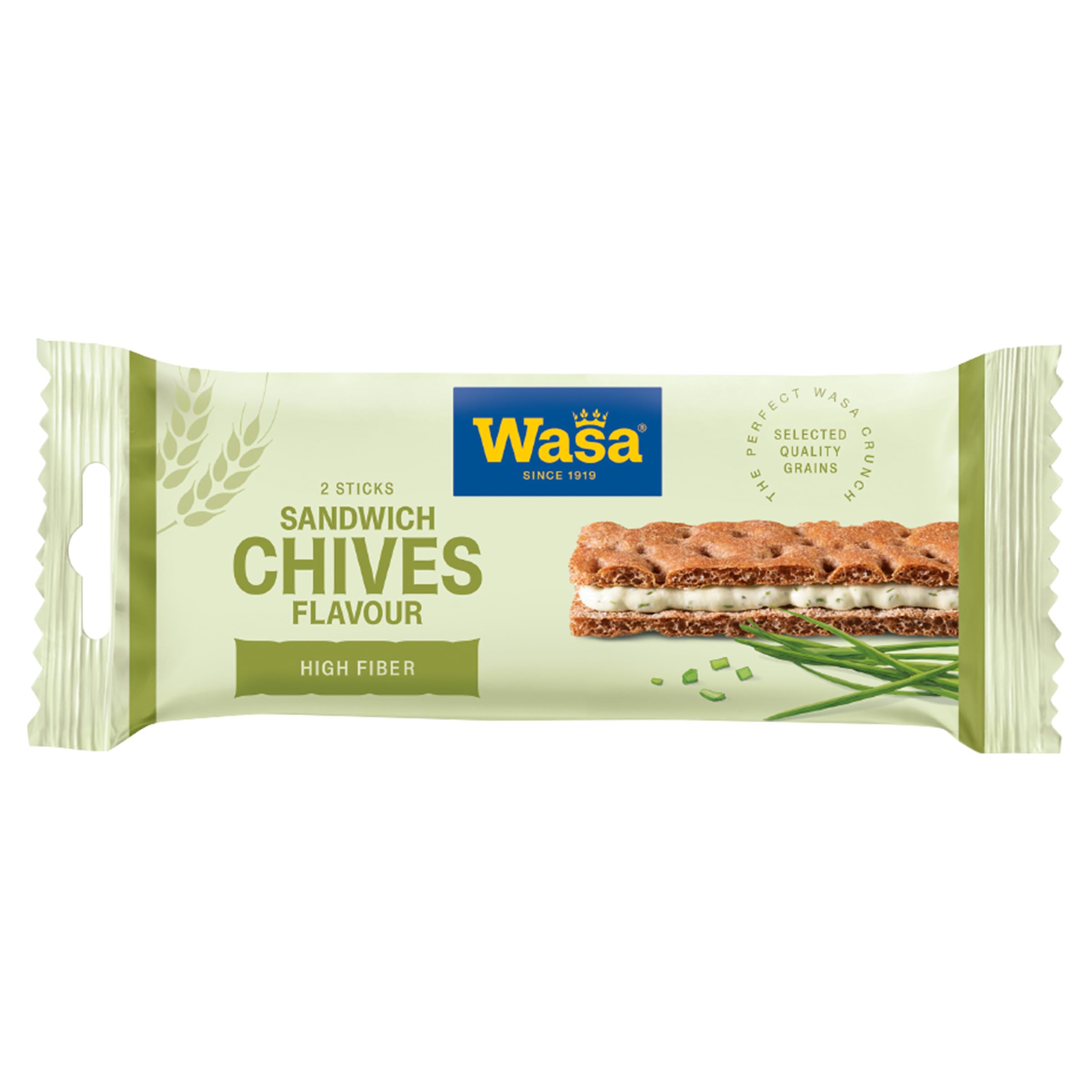 Wasa Sandwich Cheese & Chives 37 g I Snack de pain croustillant riche en fibres à base de seigle complet avec une garniture de ciboulette et de fromage 2 bâtonnets chacun, parfait pour les