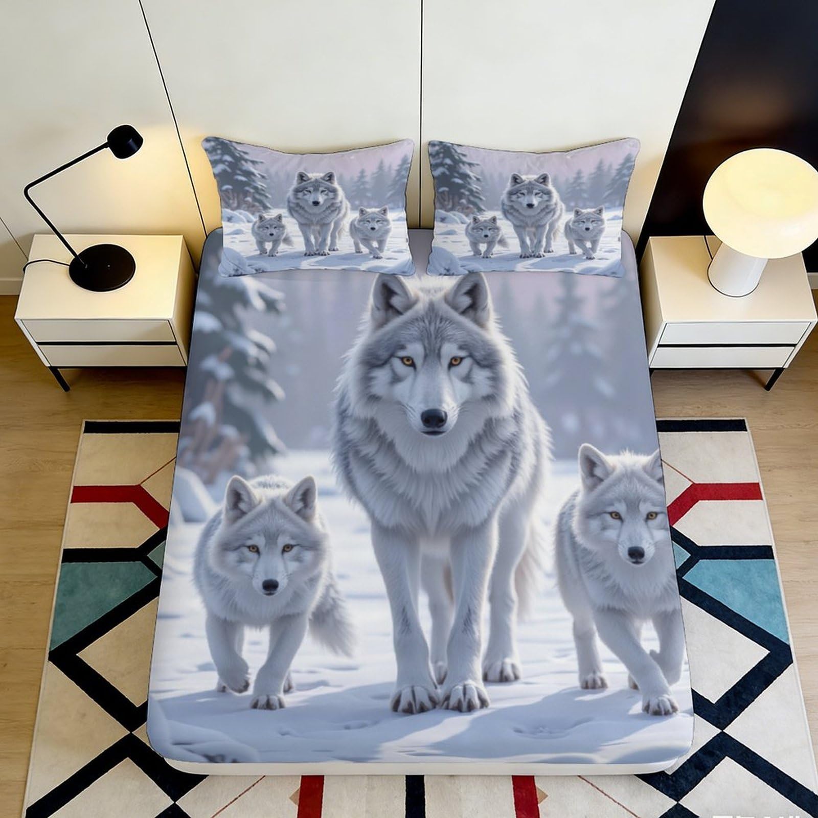 Pnayamiorkfel Style-10 3D Printed Grey Wolf Pack Fitted Sheet Microfiber Soft Breathable Snow Forest Bed Cover For Bedroom Dorm Decor 90X200x25cm