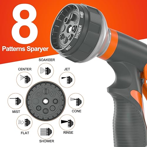 Miniatura 7 de Manguera de jardín de 50 pies, manguera de agua de 50 pies, resistente de 58 pulgadas, flexible y ligera, 600 ráfagas PSI  Boquilla de 8 funciones