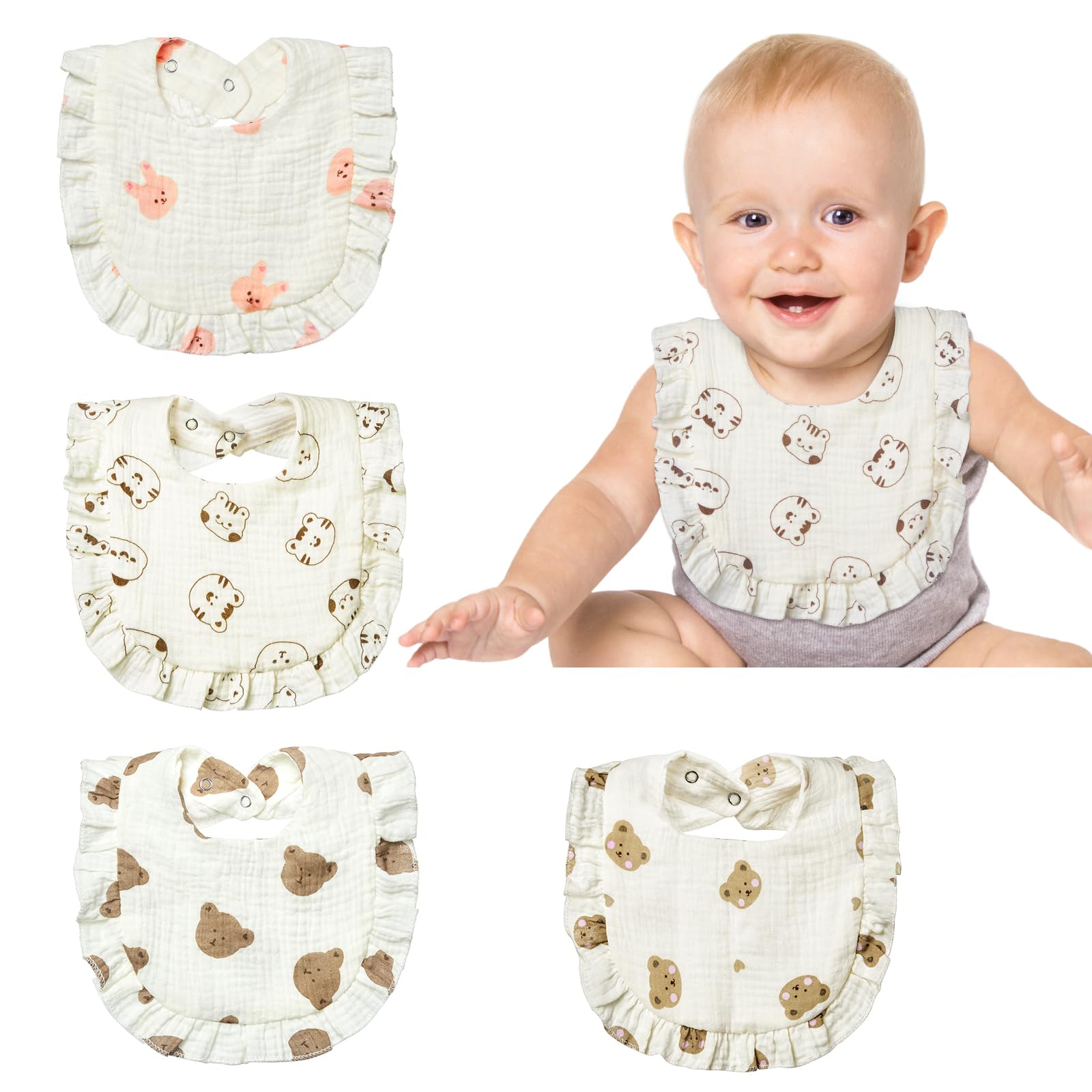 Lictin Bavaglini Neonato-Bavaglini Bambini,set di 4 bavaglini a bandana, 100% cotone, bavaglini morbidi per bambini, adatti per la dentizione dei bambini da 0 a 24 mesi