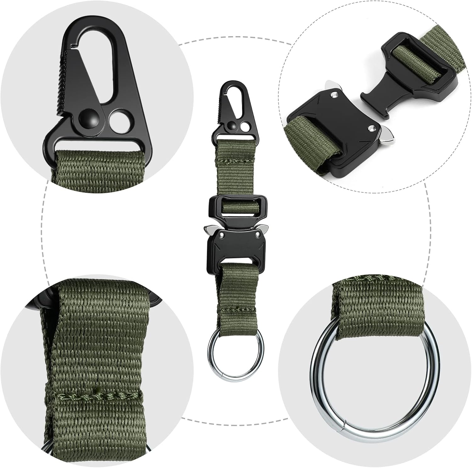 Tactical Keychain with Heavy Duty Quick Release Metal Buckle, EDC Gear Clips with HK Clip and Stainless Steel Ring - Image 3