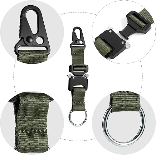 Miniatura 3 de Llavero táctico con hebilla de metal de liberación rápida resistente, clips de engranaje EDC con clip HK y anillo de acero inoxidable