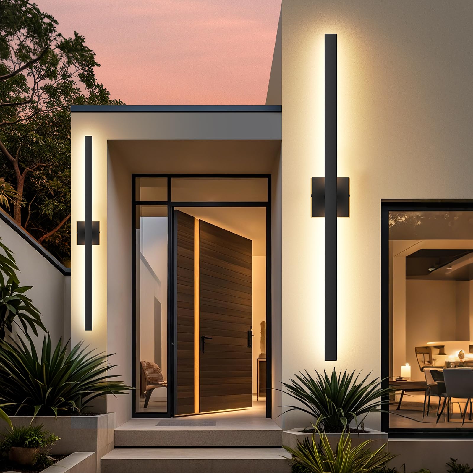 Photo 1 of BesLowe 2-Pack 39” LED Outdoor Wall Lights, Modern Black Exterior Sconces