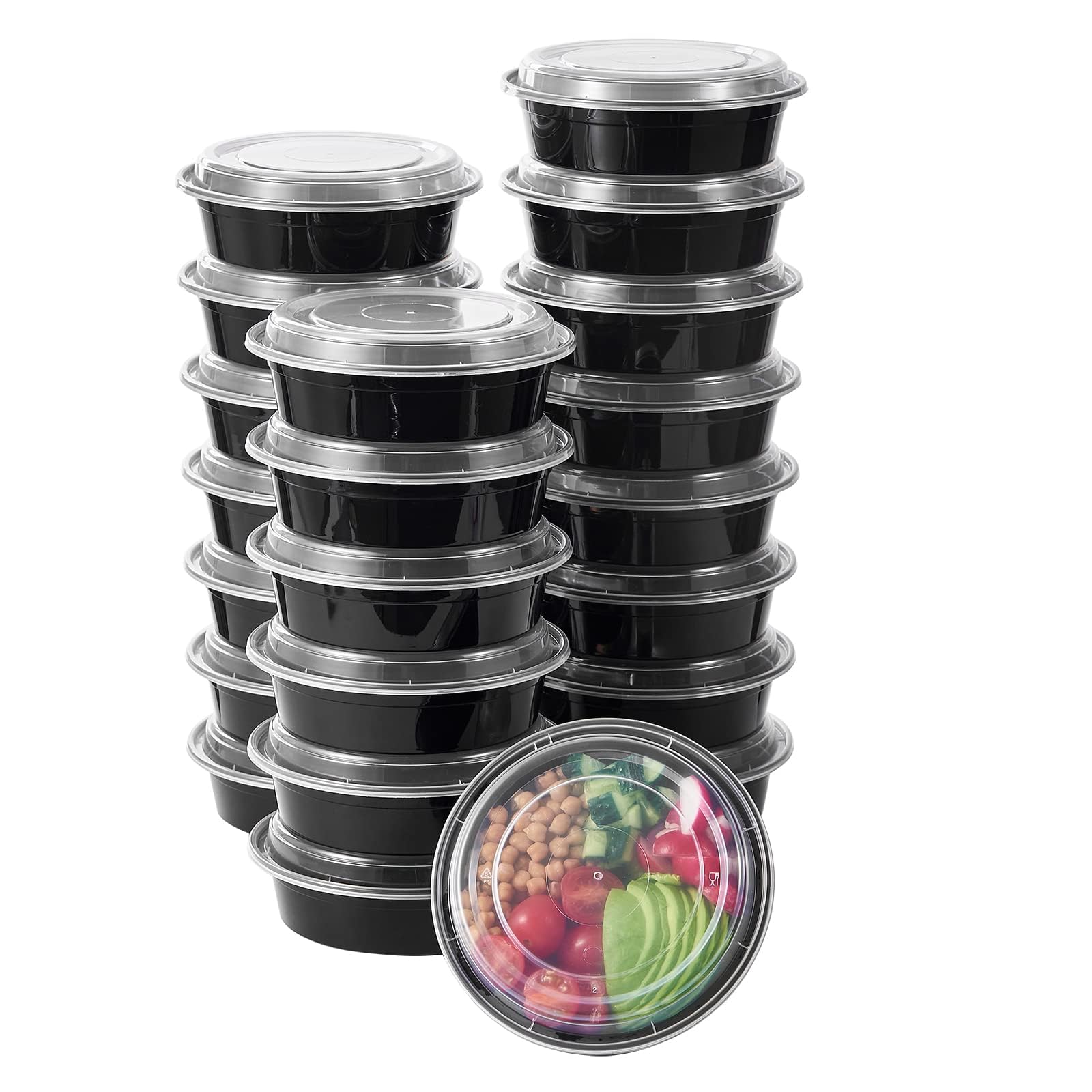 Efforias (10 Pack, 24oz) Round Plastic Meal Prep Containers - Reusable BPA Free Food Containers with Airtight Lids - Microwavable, Freezer and Dishwasher Safe