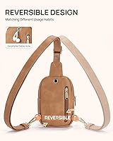 Vista 105 de Telena Riñonera pequeña para mujer, de cuero, cangureras, bolsa de pecho para mujer 3-camel marrón
