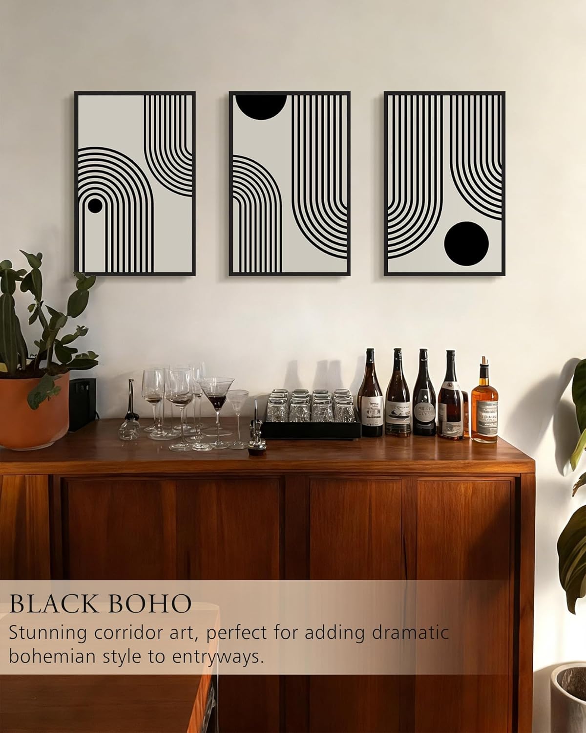 KUVIOKE Black Abstract Boho Framed Large Wall Art Mid Century Modern Wall Painting Neutral Bohemain Hallway Living Dining Room Decor 16x24in (Black Framed)