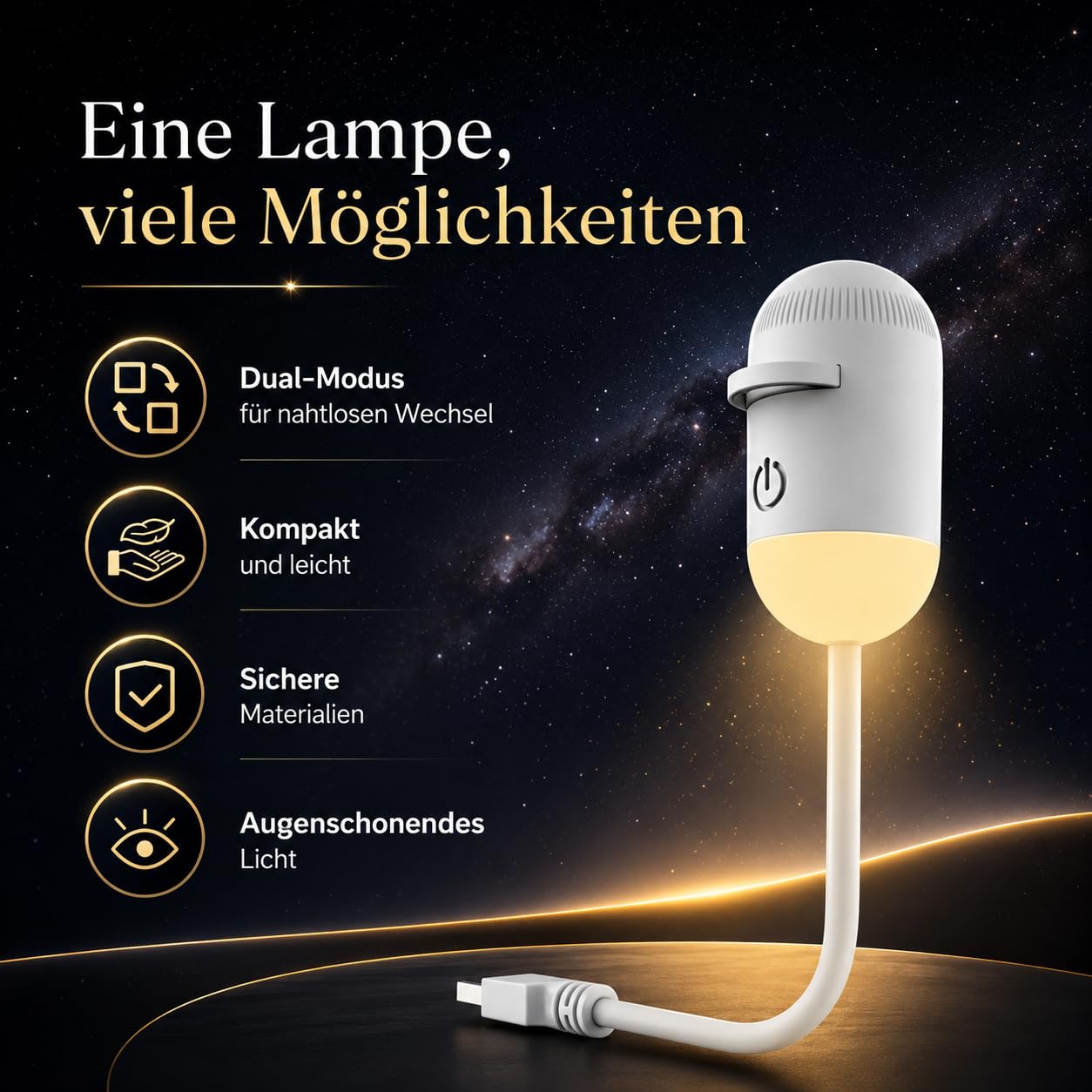 Comauo Nachtlicht Projektor 2-in-1 Sternenhimmel-Projektor USB Dimmbar (24 Projektionsfolien)