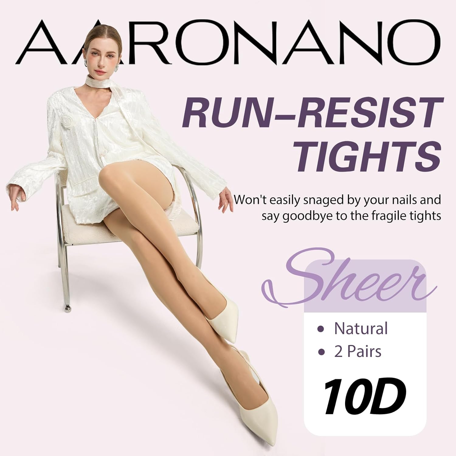2 Pairs Run Resistant Pantyhose Non Rip Semi Opaque Tights Ultra Soft - Image 2
