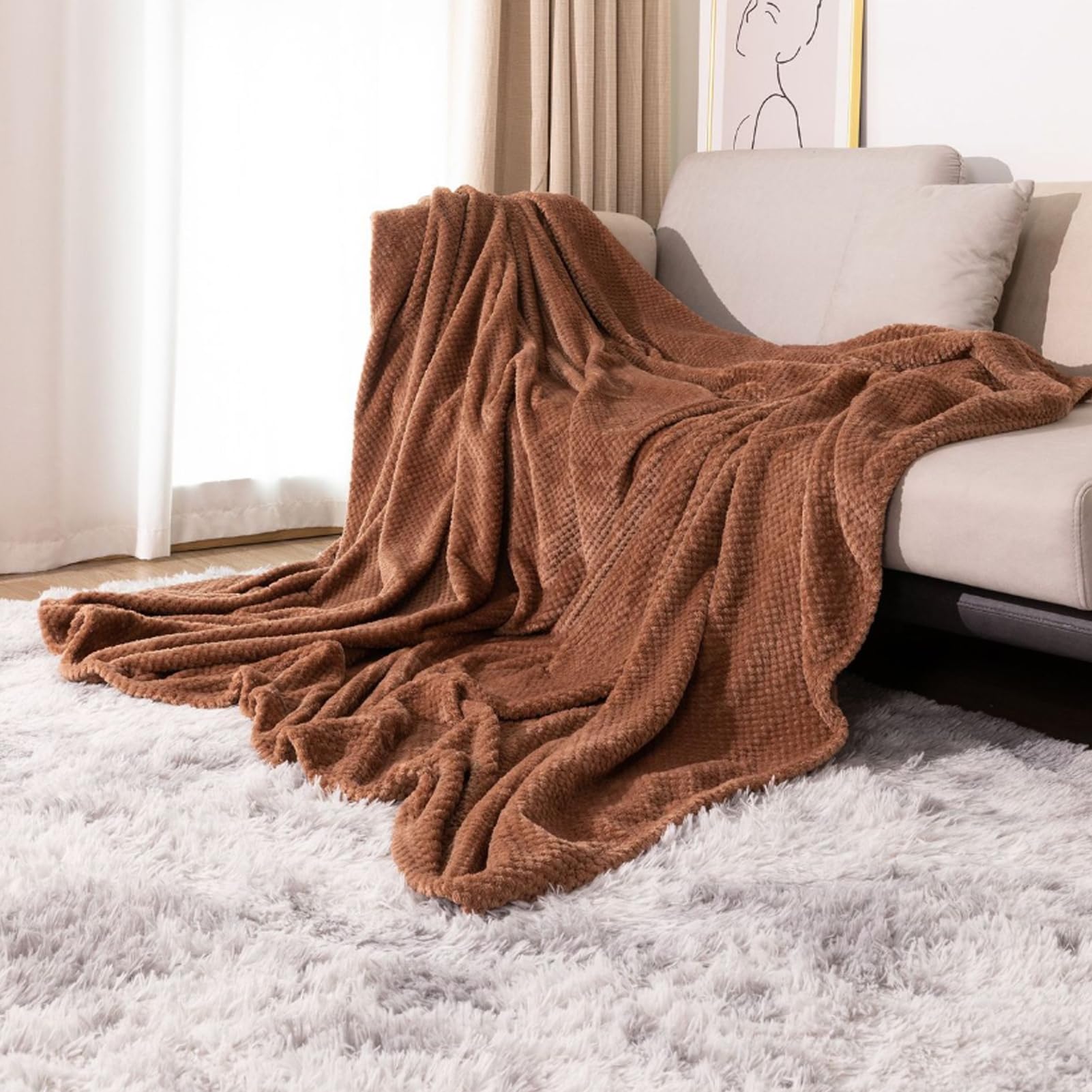 Flannel Fleece Blanket Super Soft Fluffy Blanket Warm Plush Throws for Bed Sofa Flannel Fleece Throw Blanket for Women Men Kids All Seasons (brown, 110 * 150)