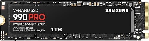 Samsung SSD 990 Pro NVMe M.2 Pcle 4.0, SSD Interne, Capacité 1 To, Vitesse de lecture jusqu'à 7 450 Mo/s, Gestion Intelligente de la Chaleur avec Revêtement en Nickel, MZ-V9P1T0BW