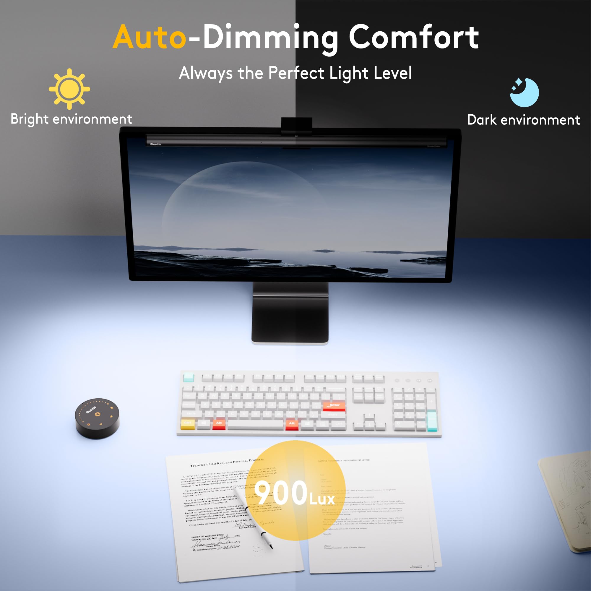 Quntis Lampka do monitora z czujnikiem radarowym i automatycznym ściemnianiem, automatyczne włączanie/wyłączanie i wyłącznik czasowy, 52 cm lampka do monitora z pilotem
