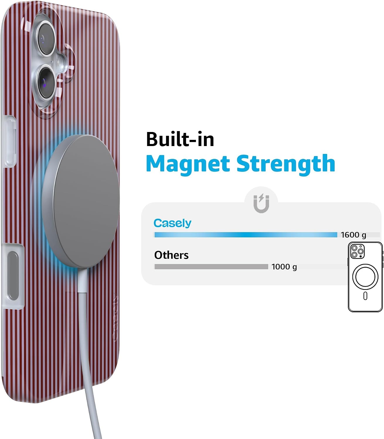 Casely iPhone 16 Case | Stripes and the City | Tiny Pinstripe | Compatible with MagSafe | Classic Ultra Slim Design