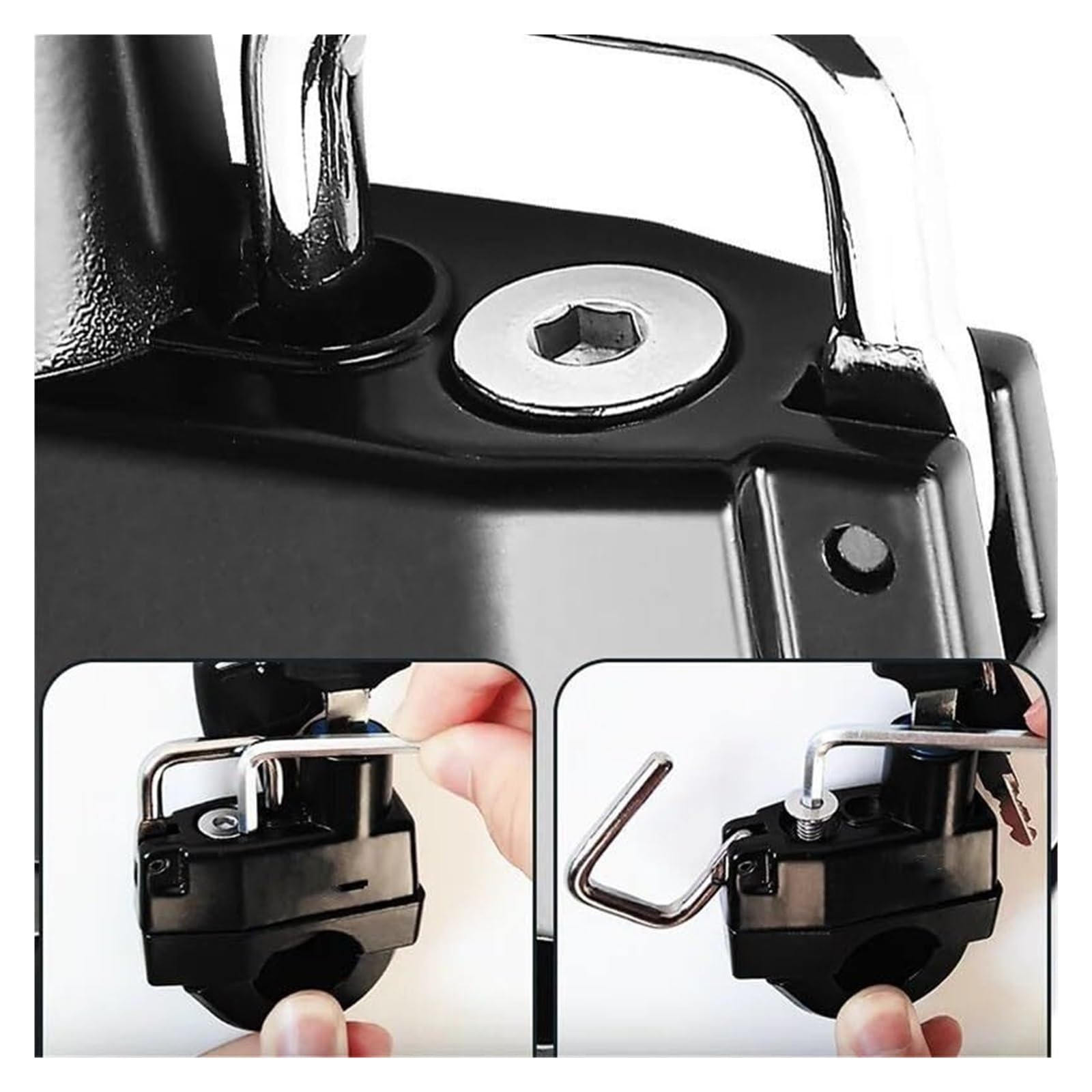 Blocco del manubrio per moto antifurto, blocco per elmo | Chiusura per tubi rotondi, ideale per posizioni di installazione versatili.