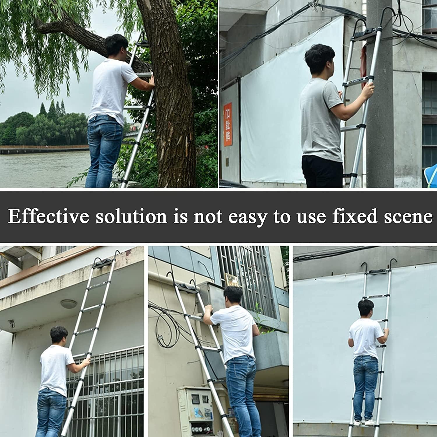 Ladders,Telescoping Ladder with Hooks and Slip-Proof Feet Multi-Purpose Heavy Duty Straight Ladder Portable Extension Ladder for Home Working/8.5Ft