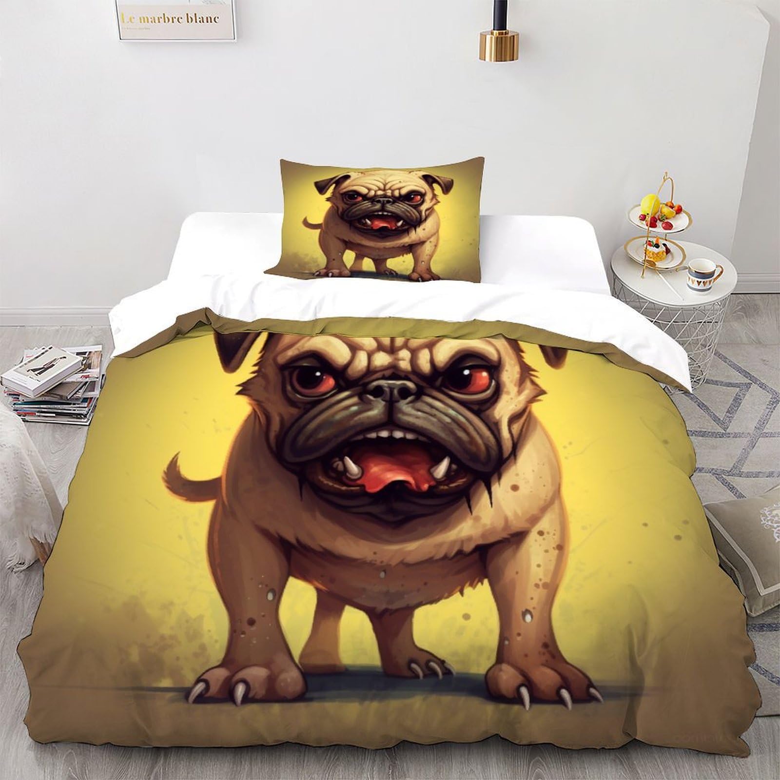 Housse de couette Pug 135x200 parure de lit animaux sauvages en microfibre pour lit simple