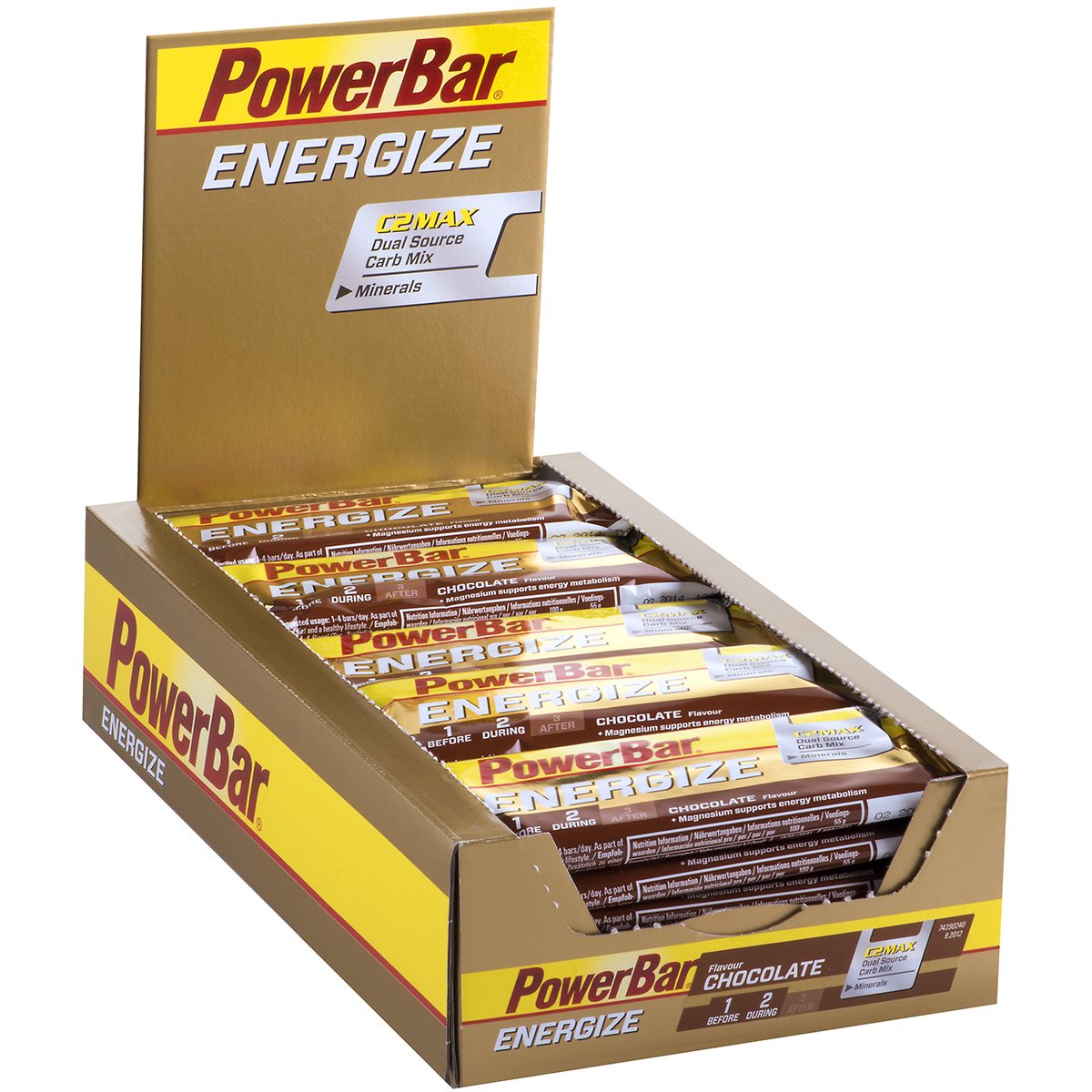 PowerBar Energieriegel Energize mit Magnesium und Natrium – Fitness-Riegel, Kohlenhydrate Riegel mit Hafer, Früchten und Maltodextrin bei erhöhtem Energiebedarf – 25 x 55 g Chocolate