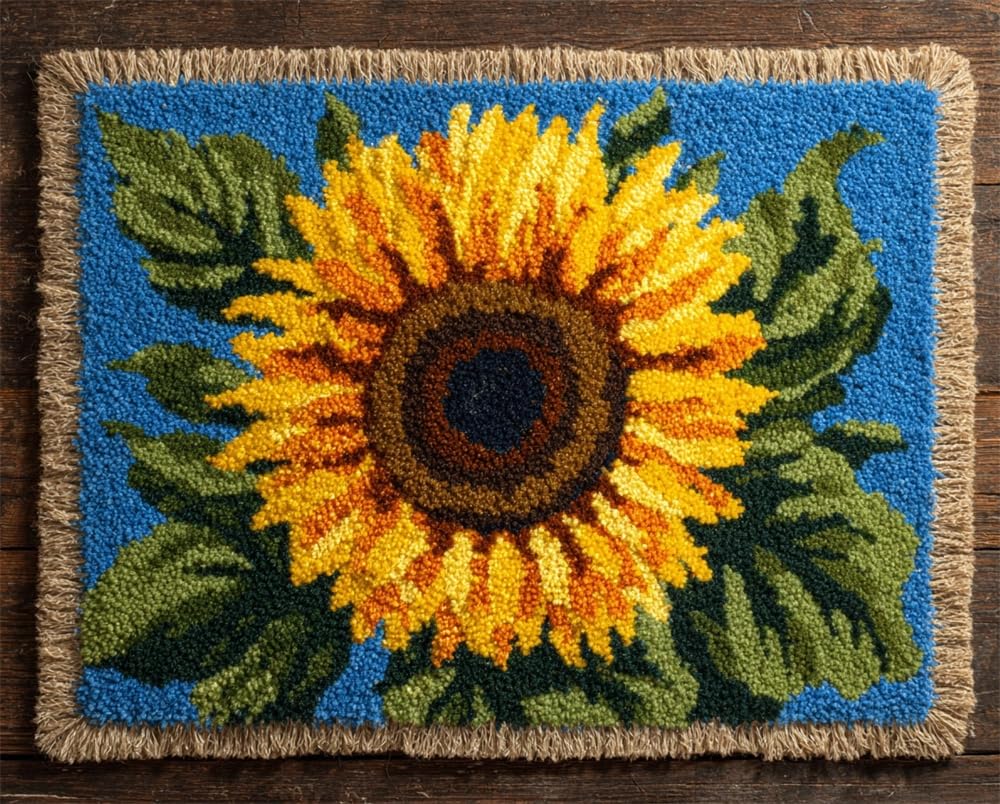 FWRTYCB Latch Hook Kits 20X15Inchsunflower DIY Latch Hook Rug Kit, Cross Stitch Rug Making Kit, Carpet Making Crochet Kits Embroidery Kits Needlework Crafts for Home Decor