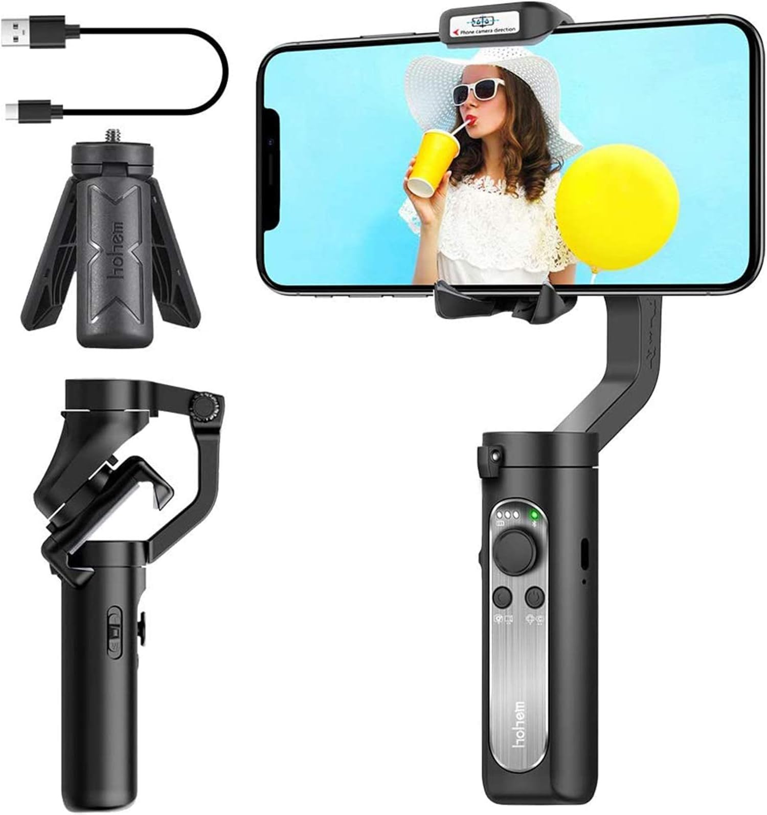3-Axis Gimbal Stabilizer for Smartphone - 0.5lbs Lightweight Foldable Phone Gimbal for iPhone 11 Pro Max X XS, Auto Inception Dolly Zoom, Pocket Gimbal for Video Vlog Youtuber Hohem iSteady X (Black)