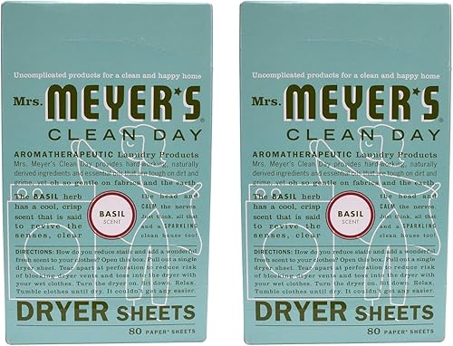 Mrs. Meyer's Clean Day Hojas para secadora - Albahaca - 80 unidades - 2 paquetes