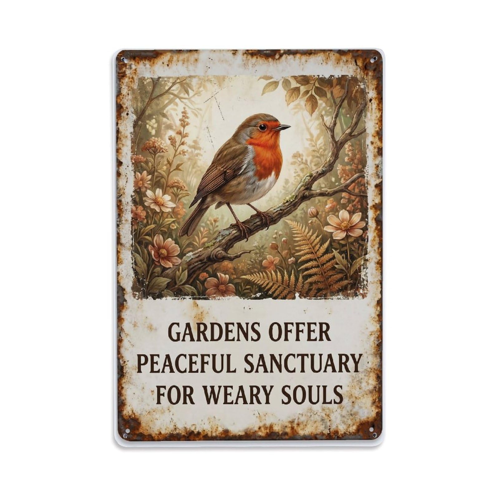 Fqnyr Style Robin Bird Garden Quote Peace Metal Tin Sign Plaque Wall Decor For Cafe, Club Bar, Office, Home Garden Metal Poster 8X12inch