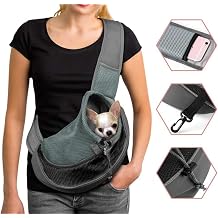 Dog Carrier Sling Breathable Mesh Hand Free Shoulder Tote Bag for Puppy Small Animals 4-8lb Adjustable Padded Shoulder Strap with Front Pocket Dog Carry Outdoor Walking Travel 4-8lb Grey