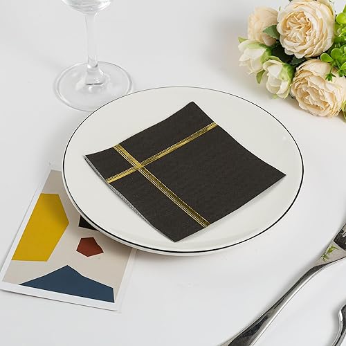 Miniatura 5 de Fancy - Servilletas de cóctel doradas, 50 unidades, servilletas de papel de aluminio dorado de 5 x 5 pulgadas, 3 capas, servilletas negras y doradas