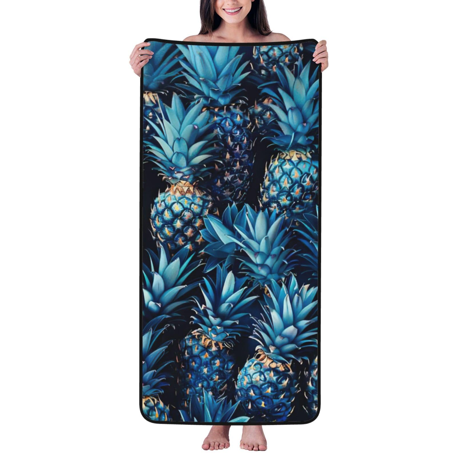 Tamiger Blue Pineapple Print Unisex Coral Velvet Bath Towel For Home Bathroom Hotel Spa Beach Travel Daily Use