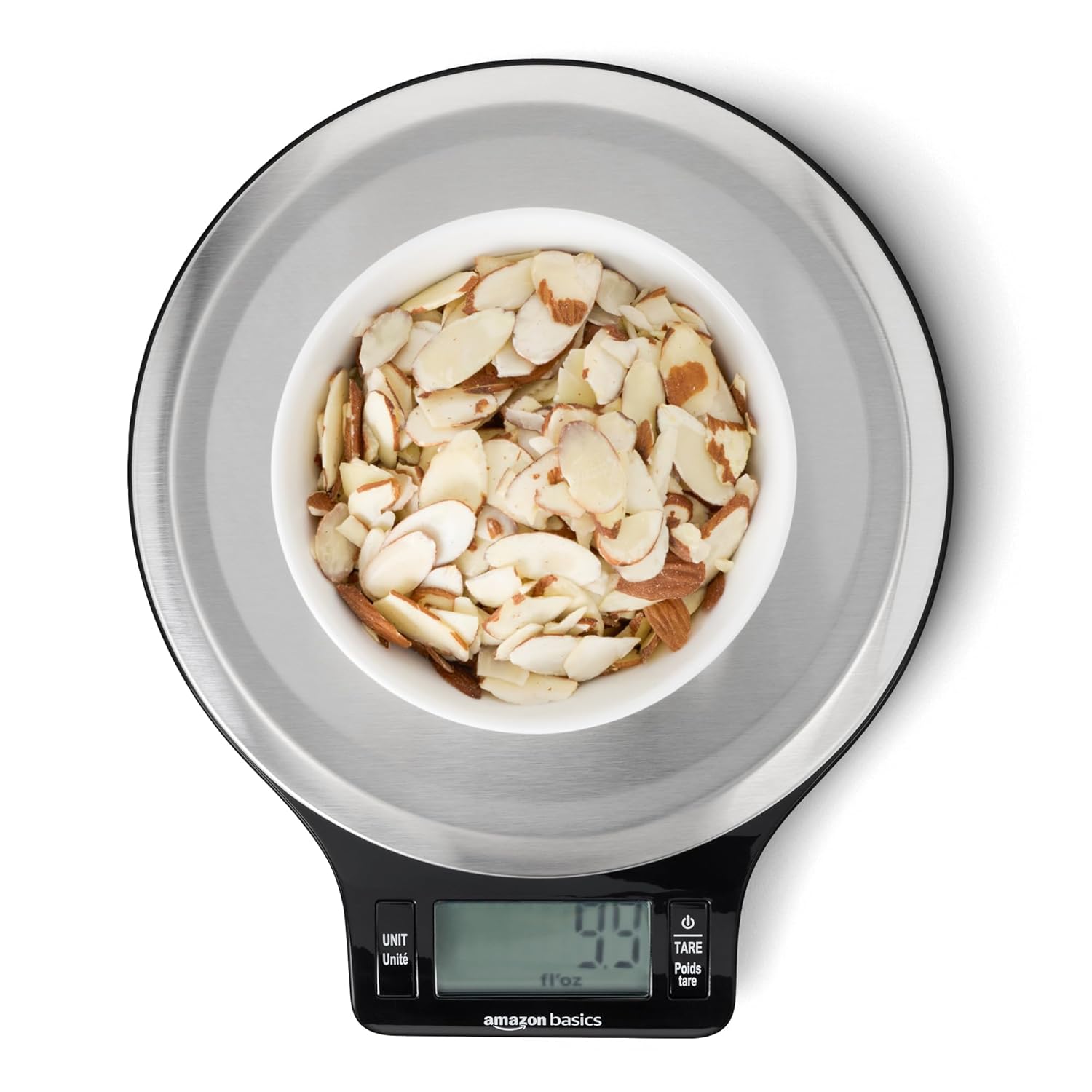 Amazon Basics Digital Kitchen Scale with LCD Display Batteries Included Weighs up to 11 pounds Black and Stainless