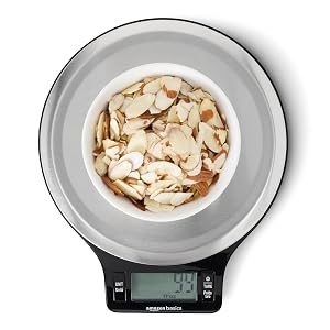 Amazon Basics Digital Kitchen Scale with LCD Display Batteries Included Weighs up to 11 pounds Black and Stainless