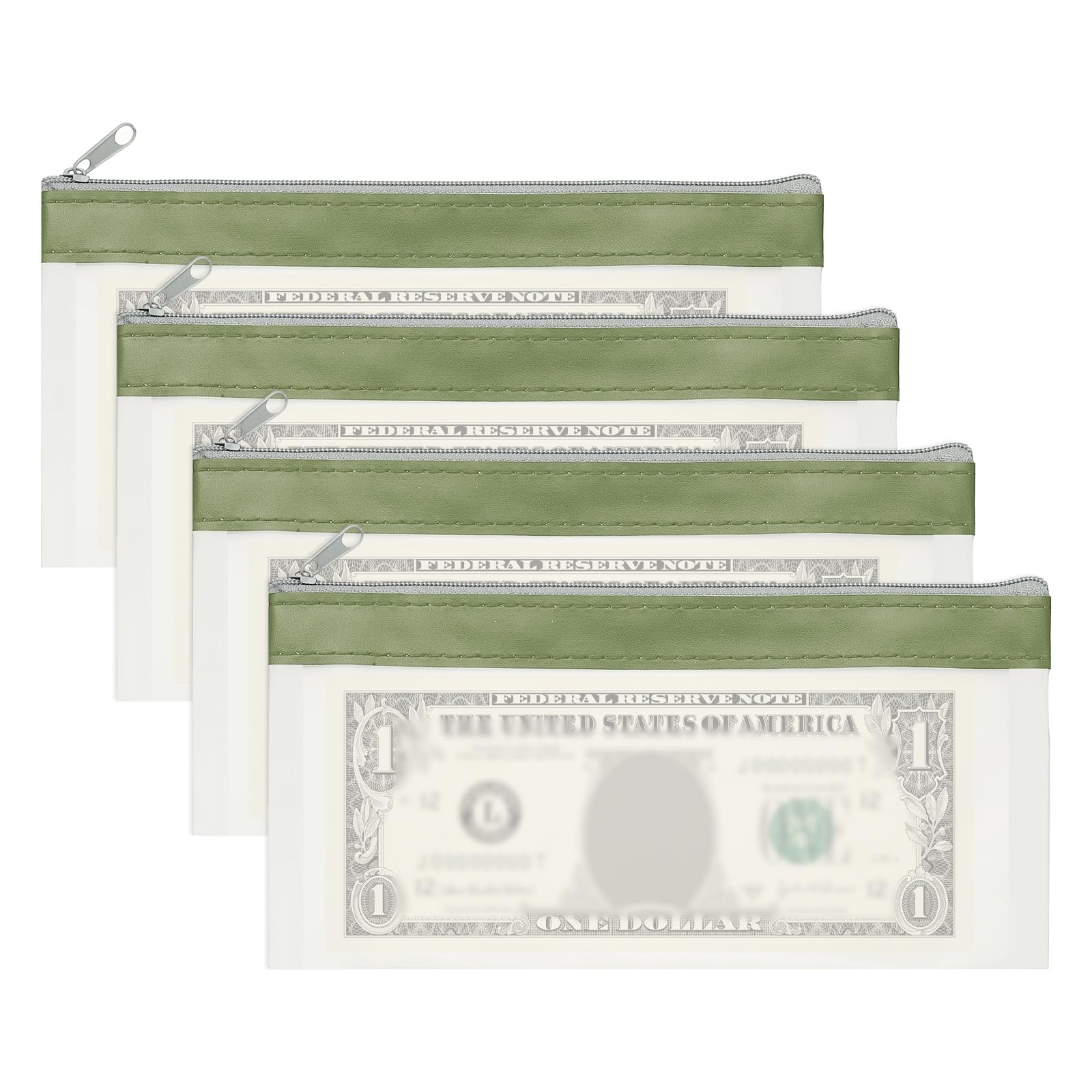 PATIKIL 8.5x4 Inch Money Bags with Zipper, 4Pcs Clear PVC Cash Deposit Bank Pouch Envelopes Check Wallet for Coin Cosmetics Invioce Bill, Green