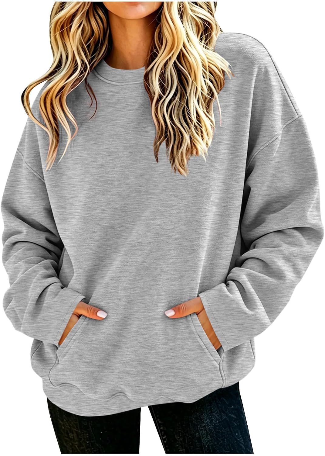 Crewneck Sweatshirts for Women Long Sleeve Solid Loose Fit Cozy Shirts Soft Fall Winter Trendy Casual Pullover Tops