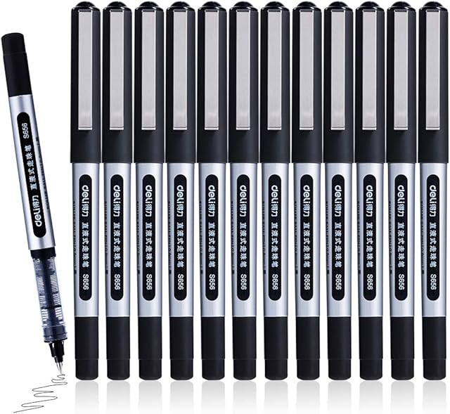 Liquid Ink Rollerball Pens, 12 Pack 0.5mm Stick Ballpoint Black Gel Pens for Adult Writing Note Taking School & Office Supplies