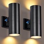 Lumières extérieures 1 Pack intégré LED Lumières de haut en bas, lampe murale extérieure noire moderne avec capteur de dusk à dawn lumière murale extérieure en aluminium pour porte Patio de porch