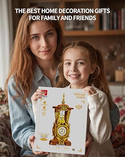 Miniatura 6 de Conjunto de Bloques de Construcción de Reloj Vintage, Juguete STEM con Función de Reloj Real y Iluminación Controlable, Kit de Construcción Técnico,