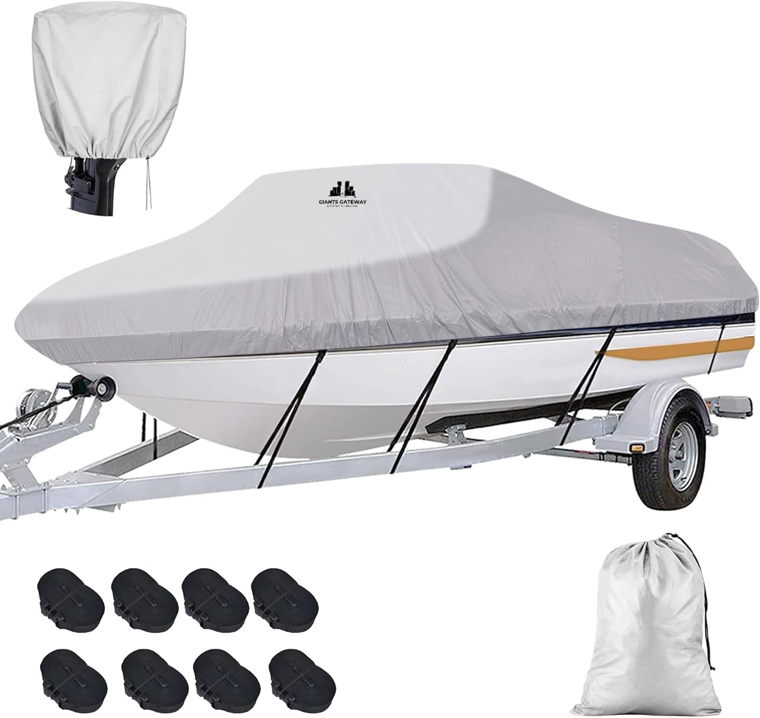 Heavy-Duty 600D Oxford Waterproof Boat Cover 20-22 ft – Marine Grade Polyester Canvas for V-Hull, Bass, Jon, Center Console & Pontoon Boats, UV & All-Weather Protection with 13 Adjustable Straps