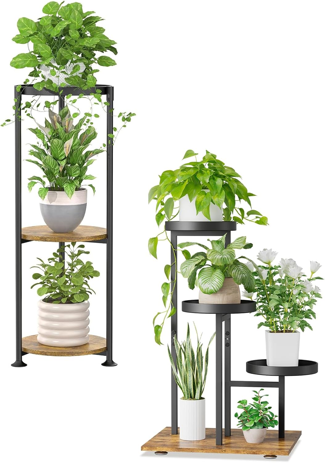 iDavosic.ly 3 Tier Plant Stand for Indoor Outdoor 2 Pack, 34 Inch Tall Vertical Flower Pot Holder Shelf and Metal Corner Orchid Display Rack for Patio Porch Garden Balcony Office Living Room, Black