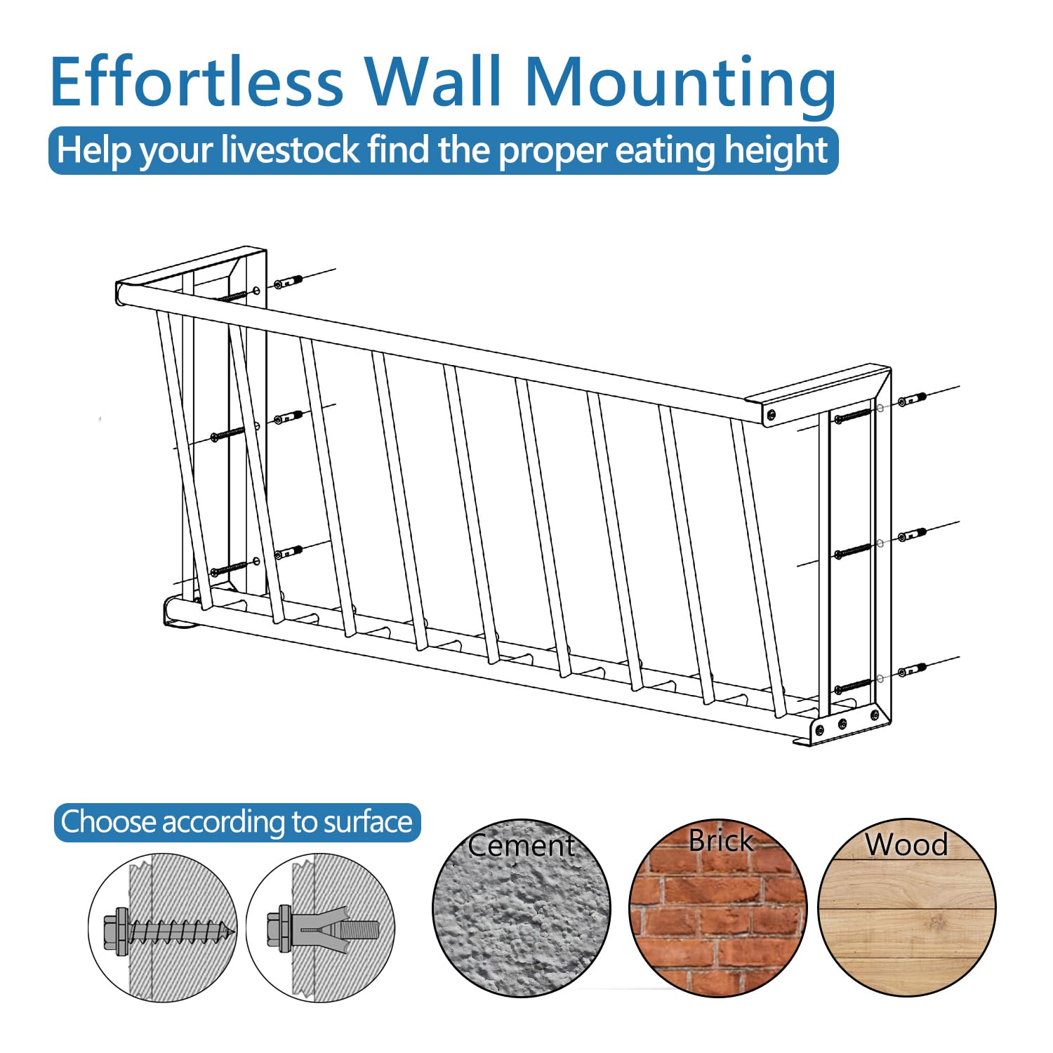 2Pcs Wall Mount Hay Rack, 40'' Long Livestock Hay Feeder with 25 Gallon Capacity, Carbon Steel Hay Feeder for Sheep, Goats, Horses, Indoor Outdoor Uses - image 3