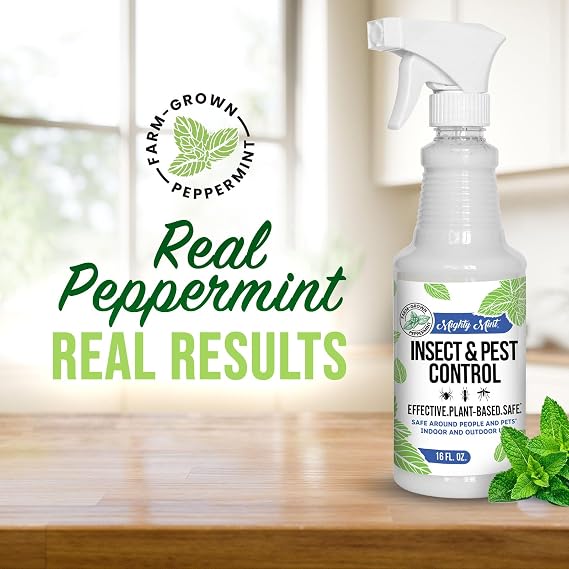 Mighty Mint Peppermint Oil Insect Repellent Spray Indoor & Outdoor Bug Control for Spiders, Ants, Roaches, and More Plant-Based, Extra-Strong Formula - 16 oz