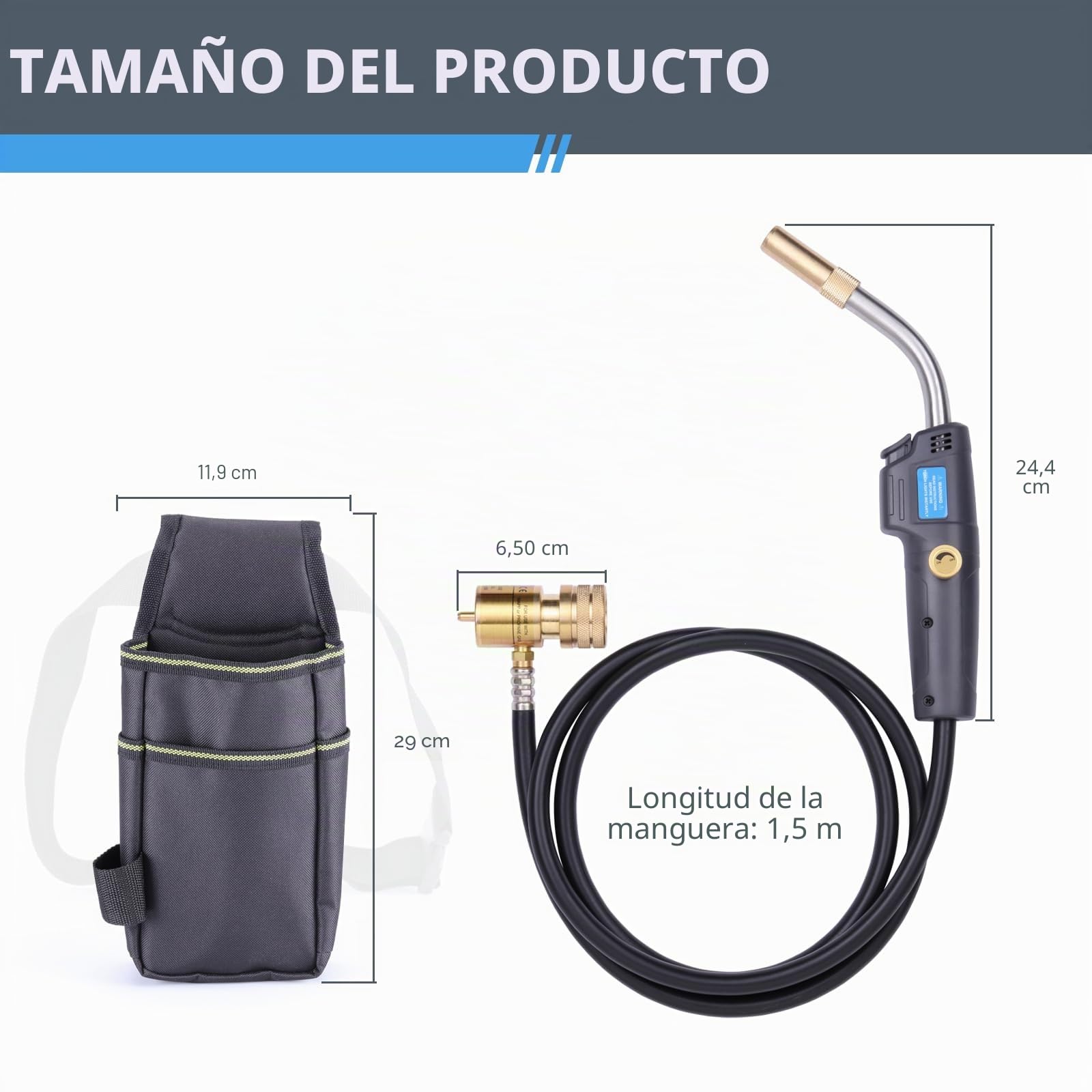 MAPP - Kit de antorcha de gas con funda, perilla de ajuste, gatillo, manguera de propano para soldadura, soldadura, fontanería, HVAC