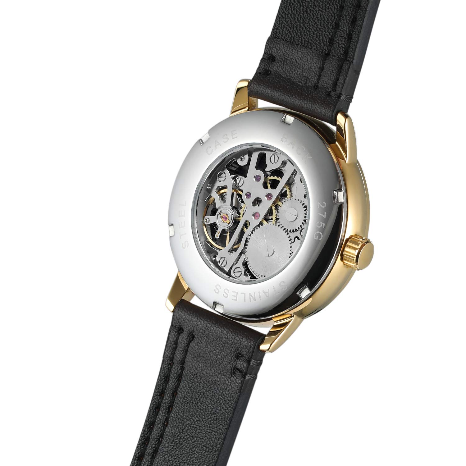 FORSINING Orologio da uomo con cinturino in pelle meccanico a carica manuale con quadrante analogico, Cinturino
