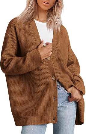 Women Oversized Open Front Cardigan Sweater Button-Down Long Sleeve Knit Cardigans