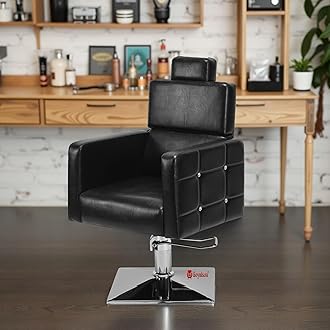 P P CHAIR Leather Beauty Parlor Cutting Chair,Salon/Barber/Cutting/Makeup/Makeover Bride Bridegroom Chair, Cushioned Seat Back, With Hydraulic & Push Back System (Black)
