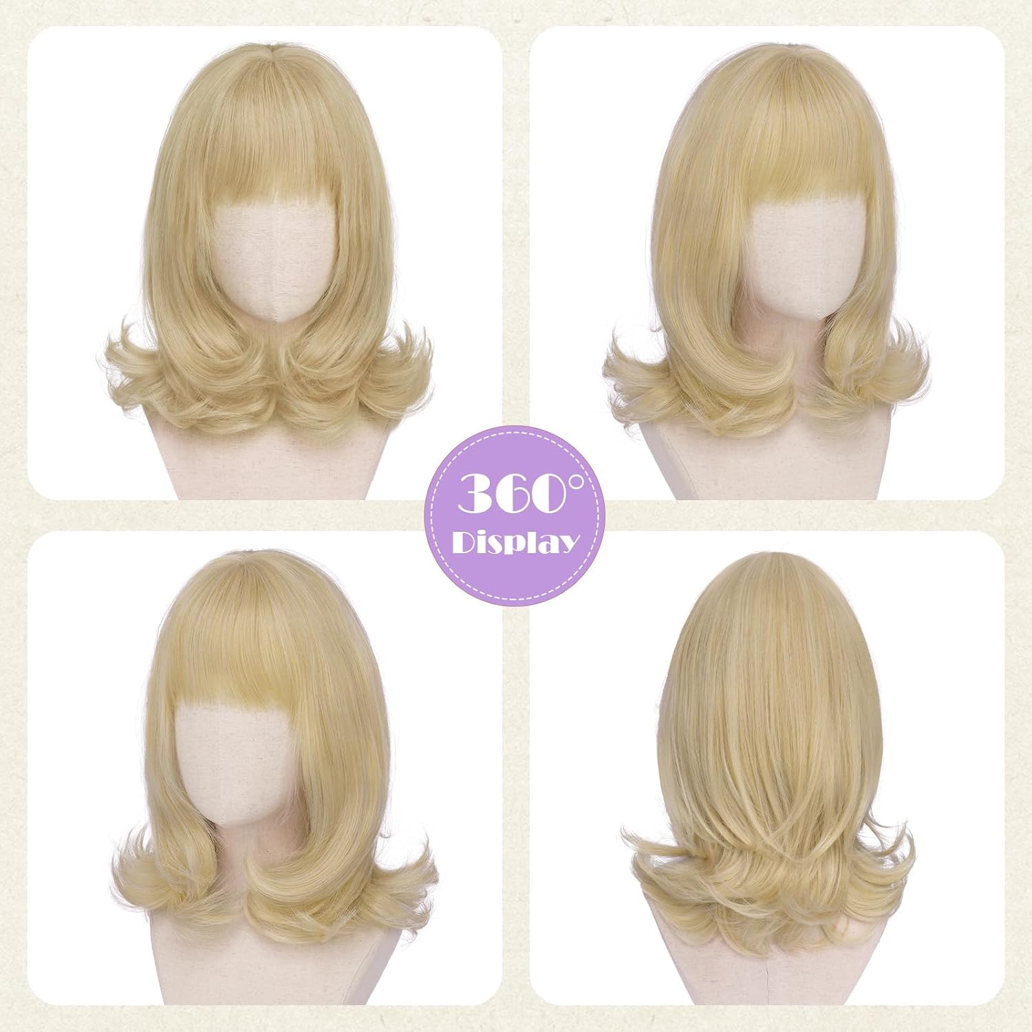 SOFEIYAN Short Blonde Wig with Bang for Women - 15 Inch Shoulder Length Layered Straight Bob Wigs Natural Looking Synthetic Soft Heat Resistant Wig for Women Daily Party Use,Light Blonde