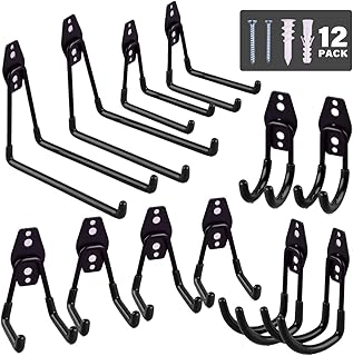 12 Pack Garage Hooks Heavy Duty ,Iron Garage Storage Hooks with Anti-Slip Coating Garage,Tool Hangers for Garage Wall Utility Wall Mount Garage Hooks for Garden Tools, Ladders, Bulk Items, Bikes, Black