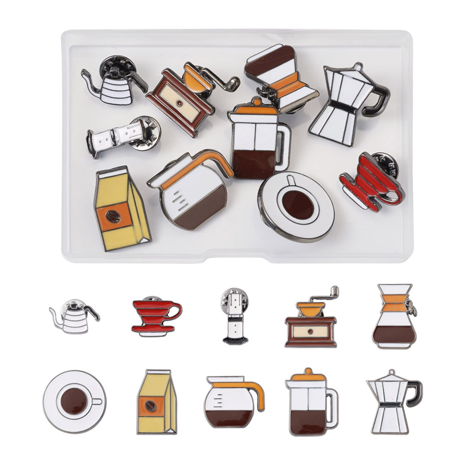 10Pcs Coffee Theme Enamel Pins for Backpacks, Cute Coffee Equipments Coffeemaker Mocha Pot Machine Mug Brooch Badges Barista Lapel Pins for Bags Hats Jacket Clothes Decorative Supplies
