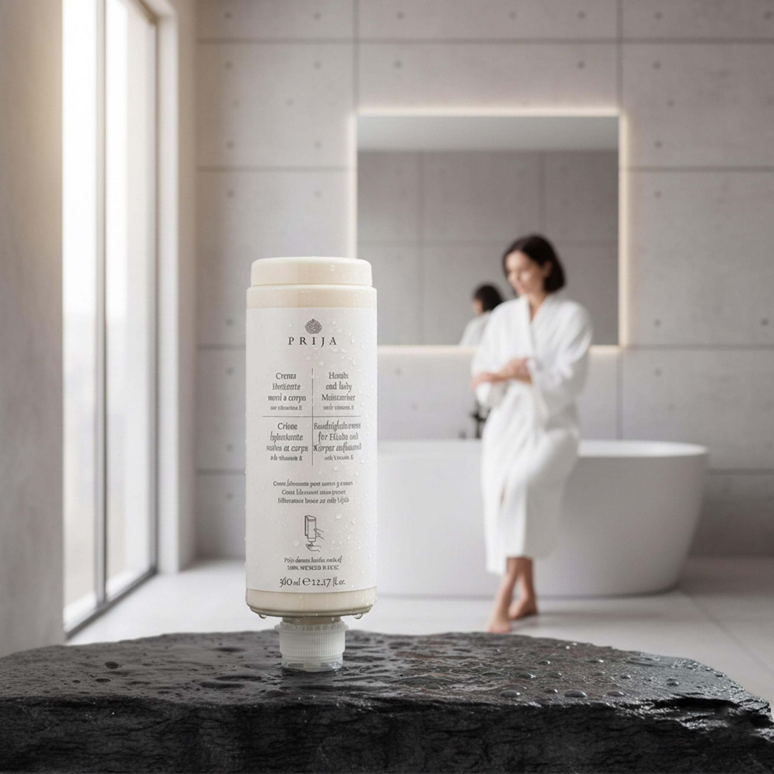 PRIJA 2 en 1 Crema Hidratante de Manos Loción Corporal con Vitamina E, Cartucho Dispensador de 360 ml (Blanco, 6 x 360 ml)