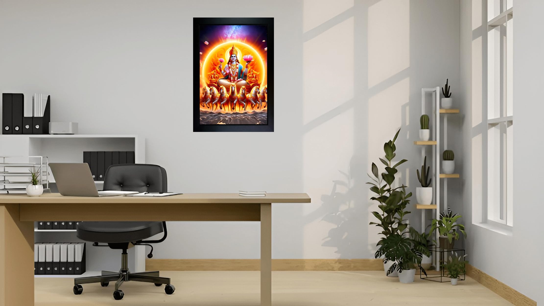 CrowdHall Surya Dev Photo Frame | Lord Surya Dev Wall Painting For Home Decoration And Gifting (10 x 13.5 inch) 1
