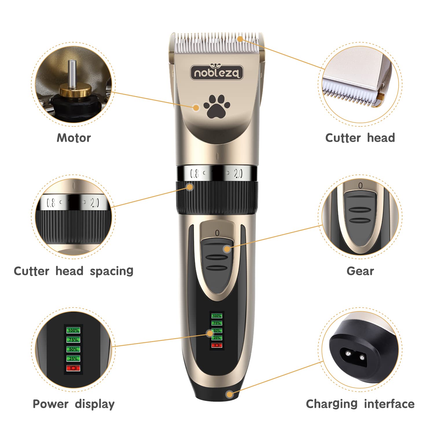 Nobleza - Tosatrice per Cani Kit Professionale Toelettatura Gatti Animali Pet Tosatore Clipper Ricaricabile Grooming Clipper Lungo Capelli Corti, Capelli Ricci